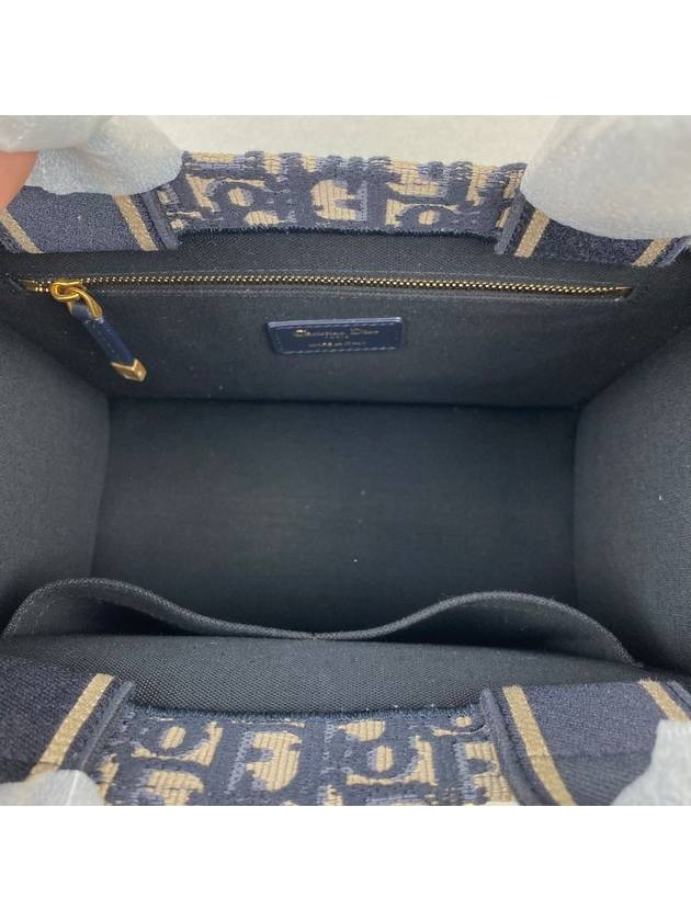 Small Book Oblique Embroidery Calf Skin Tote Blue Dior