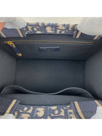 Small Book Oblique Embroidery Calf Skin Tote Blue Dior