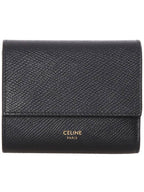CELINE Trifold Grained Calfskin Small Half Wallet Black