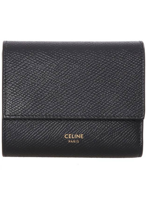 CELINE Trifold Grained Calfskin Small Half Wallet Black