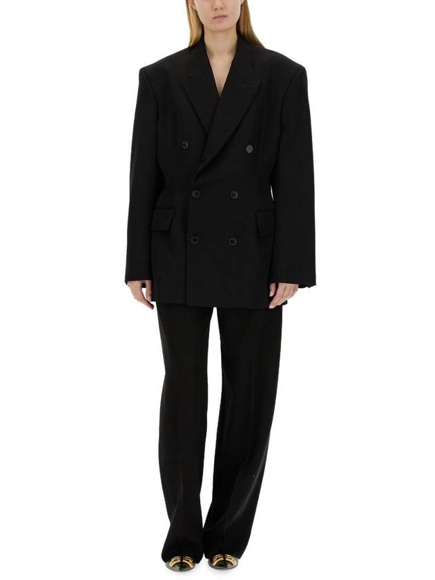 Balenciaga Cinched Double Breasted Wool Jacket Black