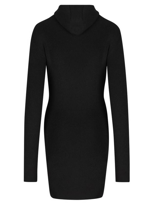 Fendi Long Sleeve Hooded Wool Silk Short Dress Black