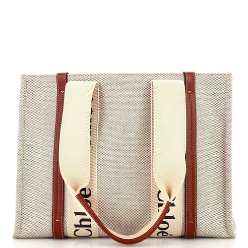 Chloe Woody Tote Canvas with Leather Medium