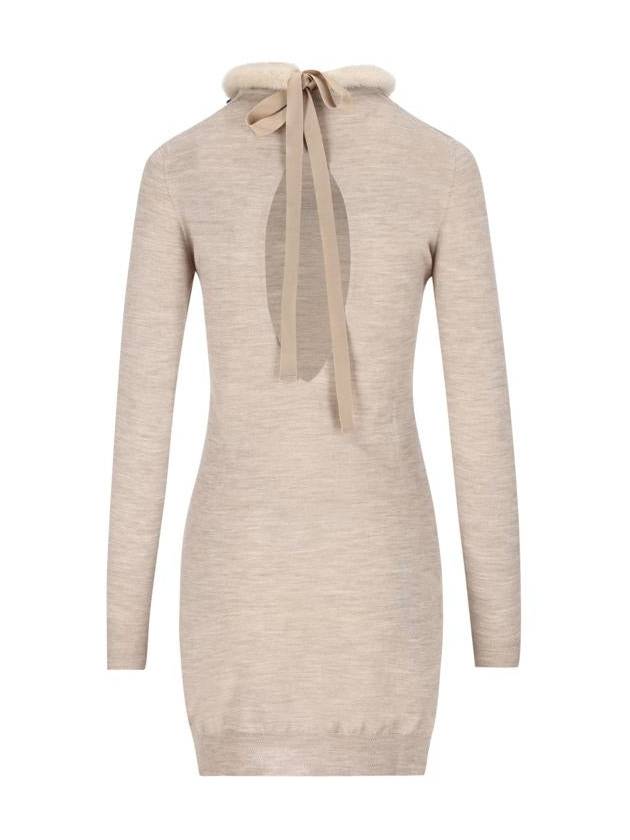 Fendi Ribbon Tie Silk Wool Short Dress Beige