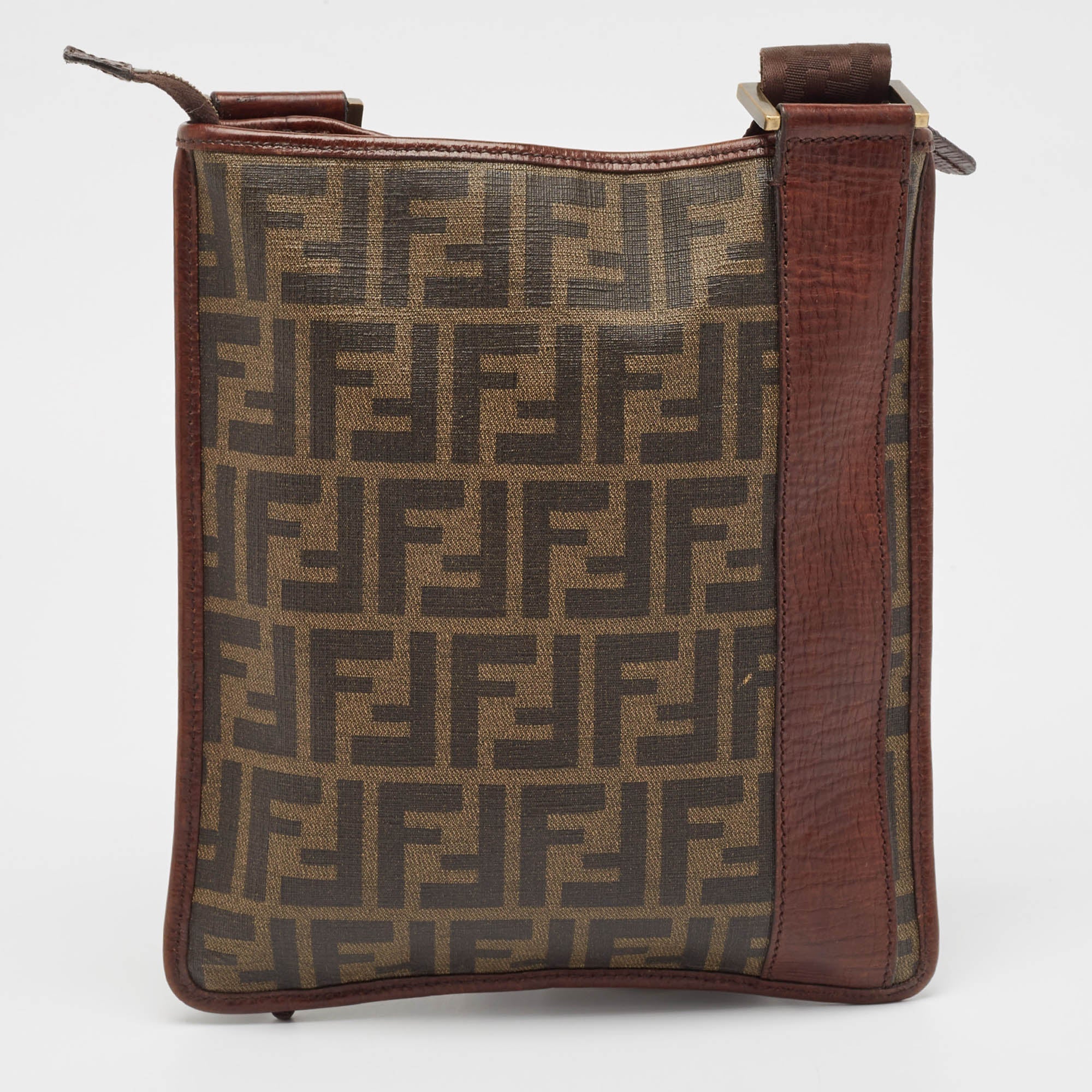 Fendi Zucca Coated Canvas And Leather Flat Messenger Bag