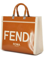 Fendi Sunshine Patent Leather Medium Tote Bag Brown