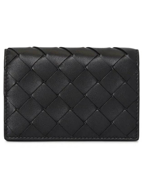 Bottega Veneta Intrecciato Flap Business Card Wallet Black