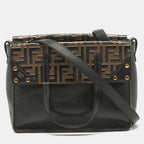 Fendi Black/brown Ff Leather Grace Flip Tote