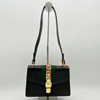 GUCCI Calfskin Small Sylvie Shoulder Bag Black 2504201806