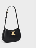 CELINE Tilly Medium Shiny Calfskin Shoulder Bag Black