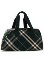 Burberry Shield Check Pattern Medium Duffel Bag Green