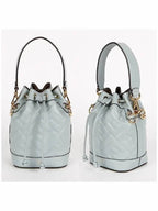 Fendi Mon Tresor FF Motif Leather Mini Bucket Bag Light Blue