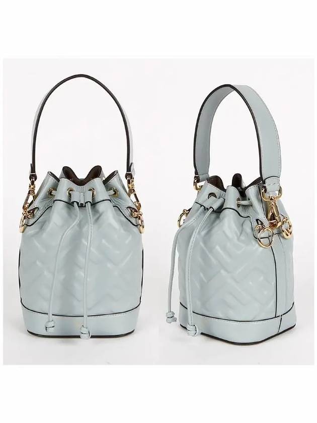 Fendi Mon Tresor FF Motif Leather Mini Bucket Bag Light Blue