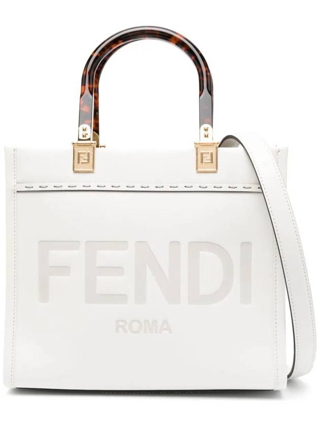 Fendi Sunshine Small Leather Tote Bag White
