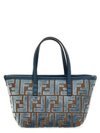 Fendi Roll FF Jacquard Velvet Tote Bag Light Blue