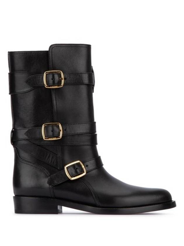 CELINE Lyra Triple Buckles Calfskin Middle Boot Black