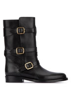 CELINE Lyra Triple Buckles Calfskin Middle Boot Black