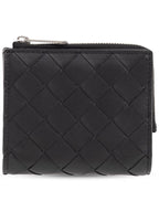 Bottega Veneta Intrecciato Bifold Calfskin Half Wallet Black