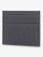 Bottega Veneta Intrecciato Leather Card Wallet Light Grey