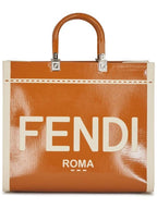 Fendi Sunshine Patent Leather Medium Tote Bag Brown