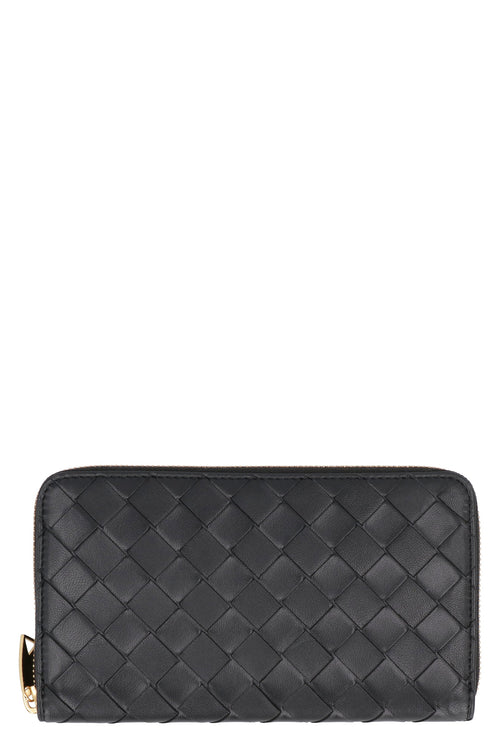 Bottega Veneta Women's Leather Zip-Around Wallet in Black | 608053VCPP2 Color 8425