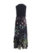 Chloe Embroidered Fringed Sleeveless Maxi Dress in Navy Blue Silk