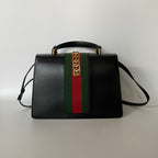 GUCCI Calfskin Medium Sylvie Top Handle Bag Black - NG102729