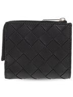 Bottega Veneta Intrecciato Bifold Calfskin Half Wallet Black