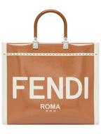 Fendi Sunshine Patent Leather Medium Tote Bag Brown