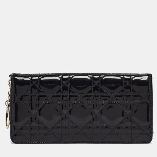 Dior Black Cannage Patent Leather Lady Continental Wallet