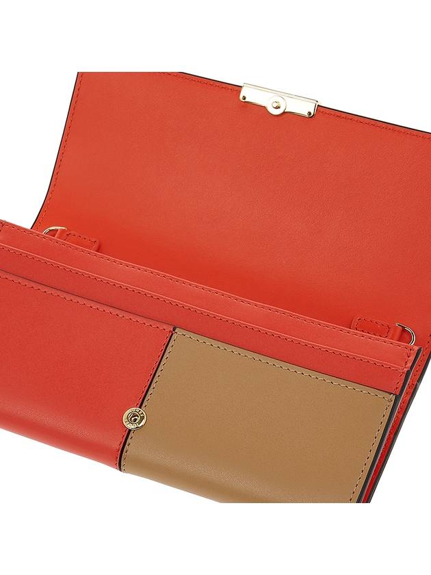 Fendi FF Continental Chain Leather Long Wallet Brown Red