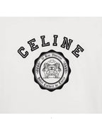 CELINE Blason Loose Cotton Jersey Short Sleeve T-Shirt Off White