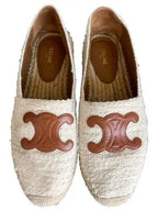CELINE WoMen's Triomphe Logo Patch Flat Espadrilles Cream