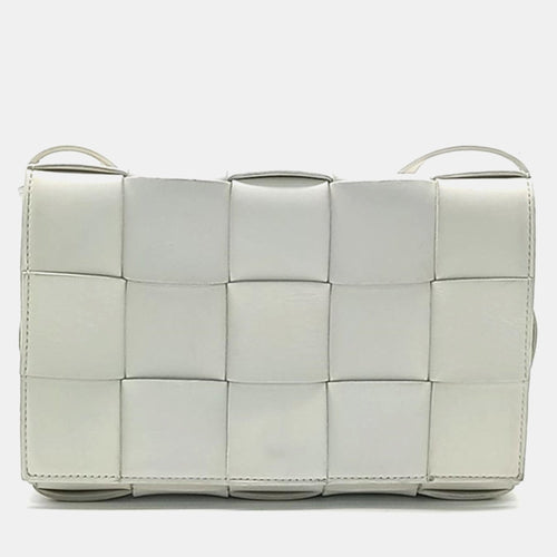 Bottega Veneta White Leather Cassette Shoulder Bag