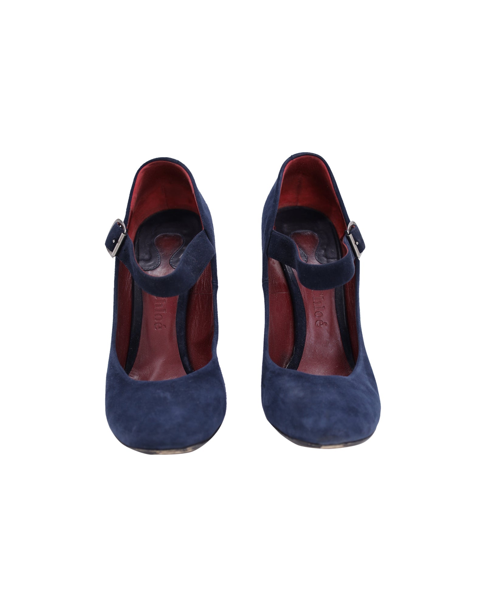 Chloe Mary Jane Pumps in Navy Blue Suede