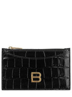 Balenciaga Crocodile Embossing Zipper Hourglass Card Wallet Black