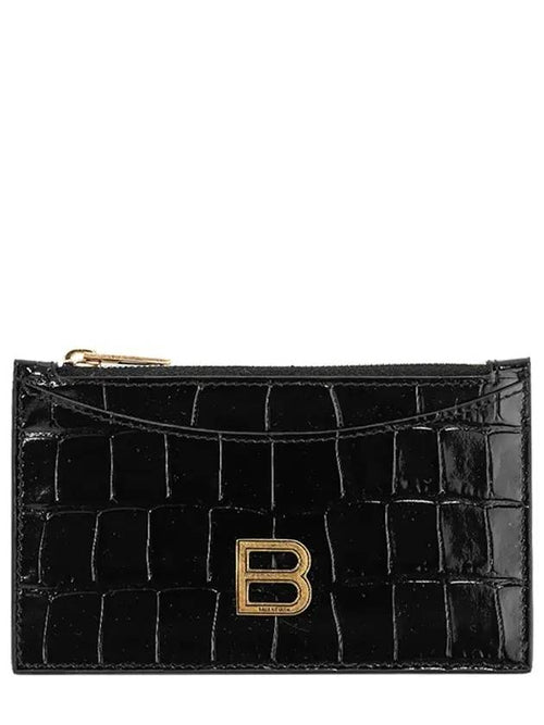 Balenciaga Crocodile Embossing Zipper Hourglass Card Wallet Black