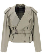 Balenciaga Fold Cotton Twill Short Trench Coat Beige