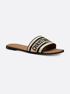 Dway Embroidered Cotton Raffia Slippers Natural Black Dior