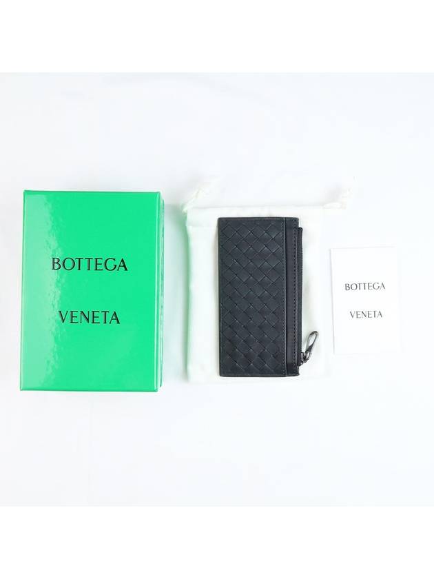 Bottega Veneta Intrecciato Zipper Card Wallet Black