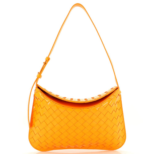 Bottega Veneta Fold Over Flap Hobo Intrecciato Patent Small