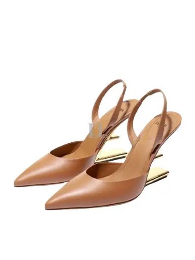 Fendi Women's First F Shape Metal Slingback Heels Brown