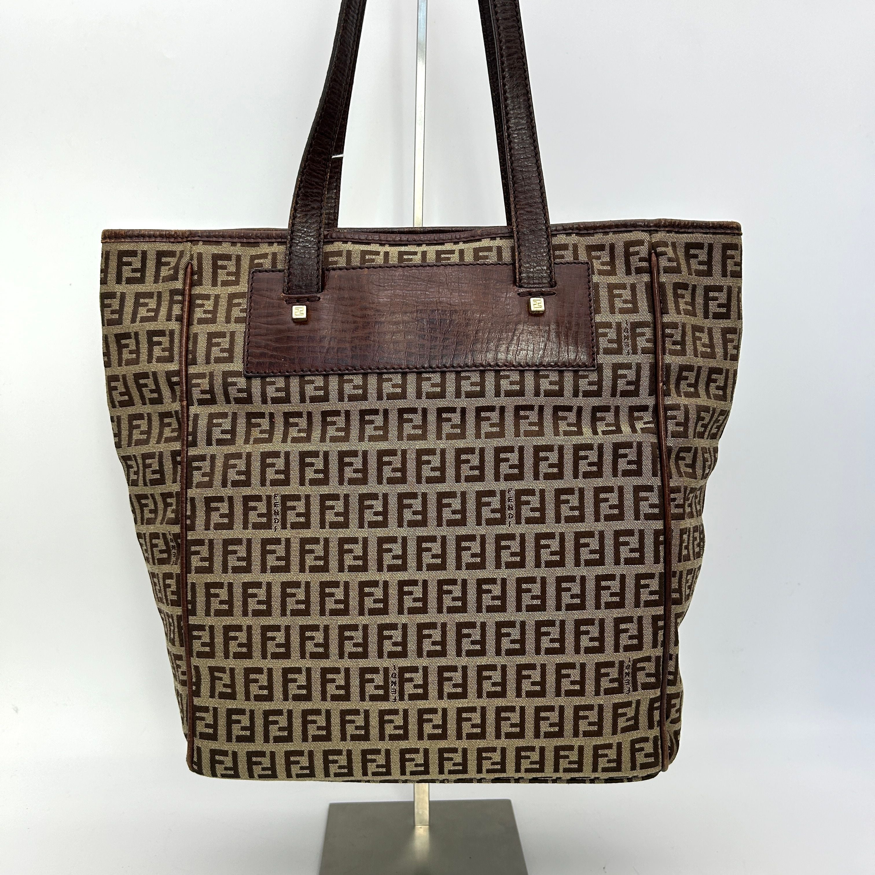 Fendi Leather-Trimmed Zucchino Shopping Tote - Brown Totes, Handbags fe9922xs