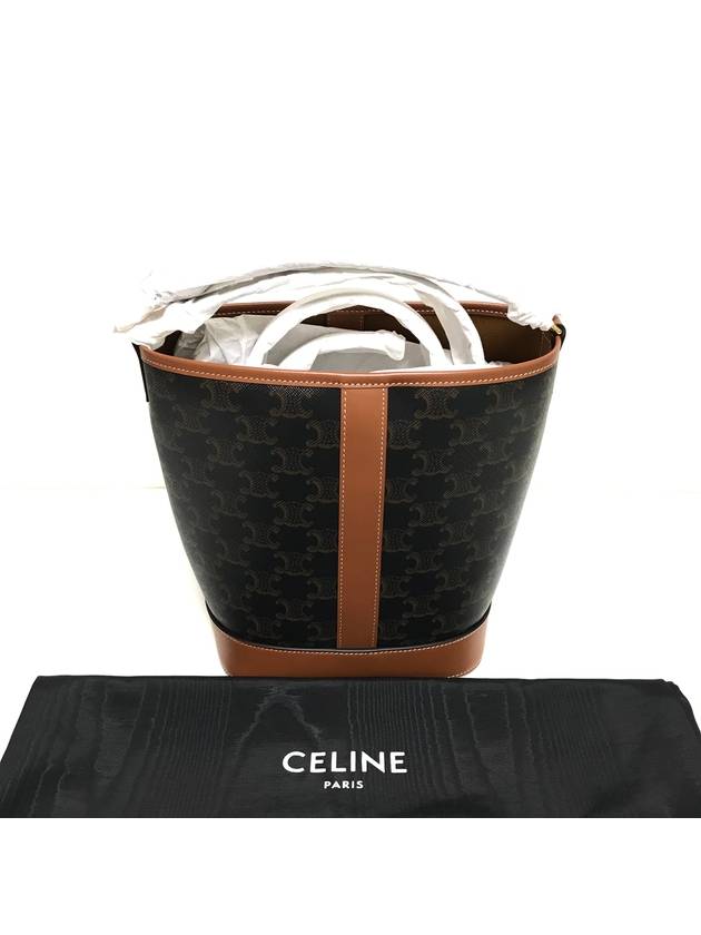 CELINE Triomphe Small Canvas Bucket Bag Tan