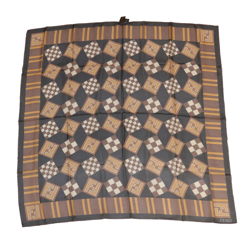 FENDI Zucca Scarf Silk Brown Blackac1750