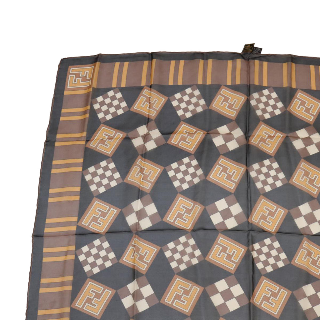 FENDI Zucca Scarf Silk Brown Blackac1750
