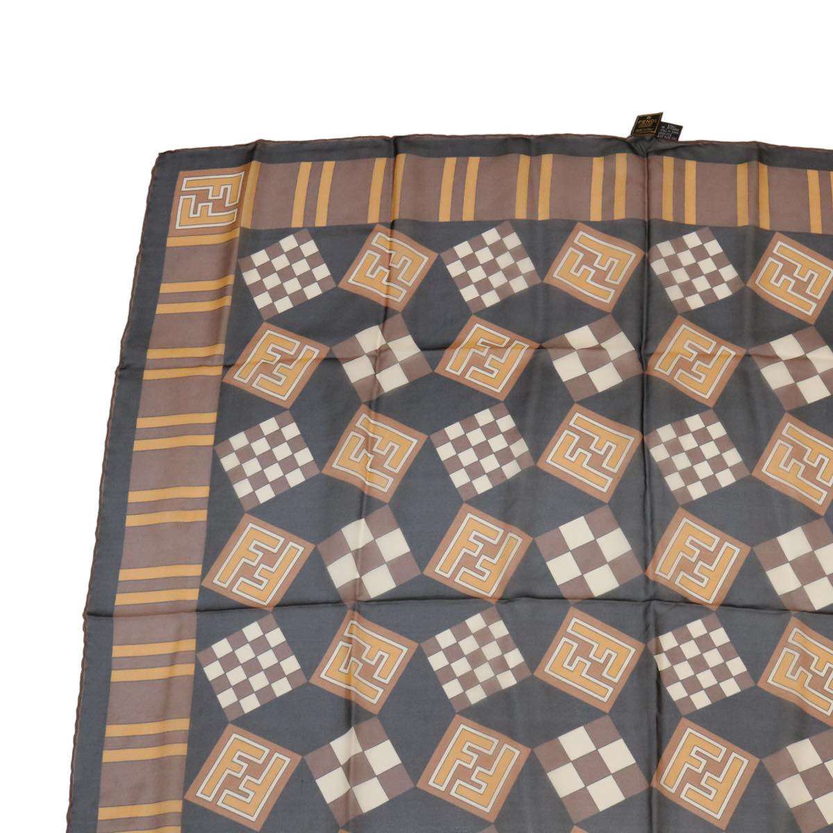 FENDI Zucca Scarf Silk Brown Blackac1750