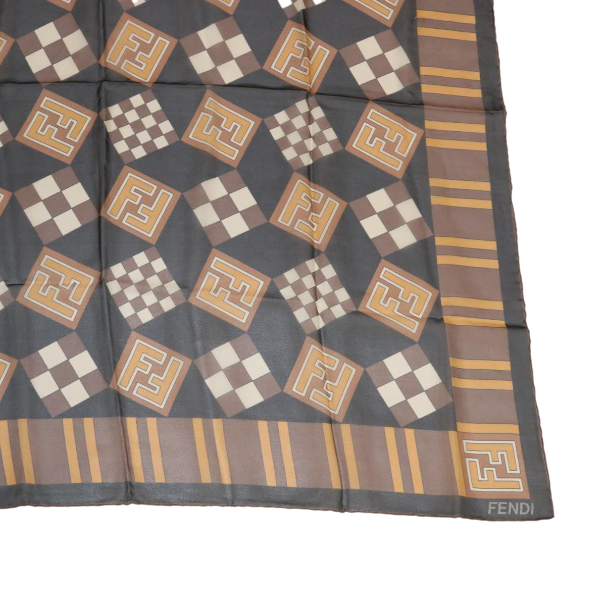 FENDI Zucca Scarf Silk Brown Blackac1750