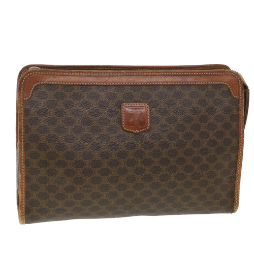 CELINE Macadam Canvas Clutch Bag PVC Leather Brown  ac1846