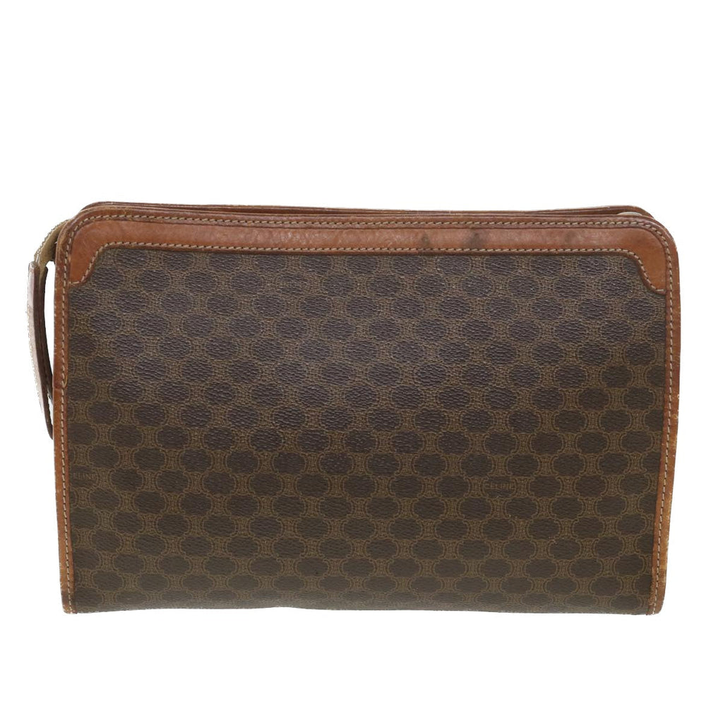 CELINE Macadam Canvas Clutch Bag PVC Leather Brown  ac1846